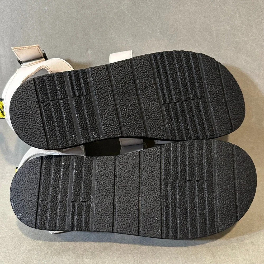 White Multi Strap Platform‎ Sandals Chunky Black Sole Size 38 Buckle Ankle Strap